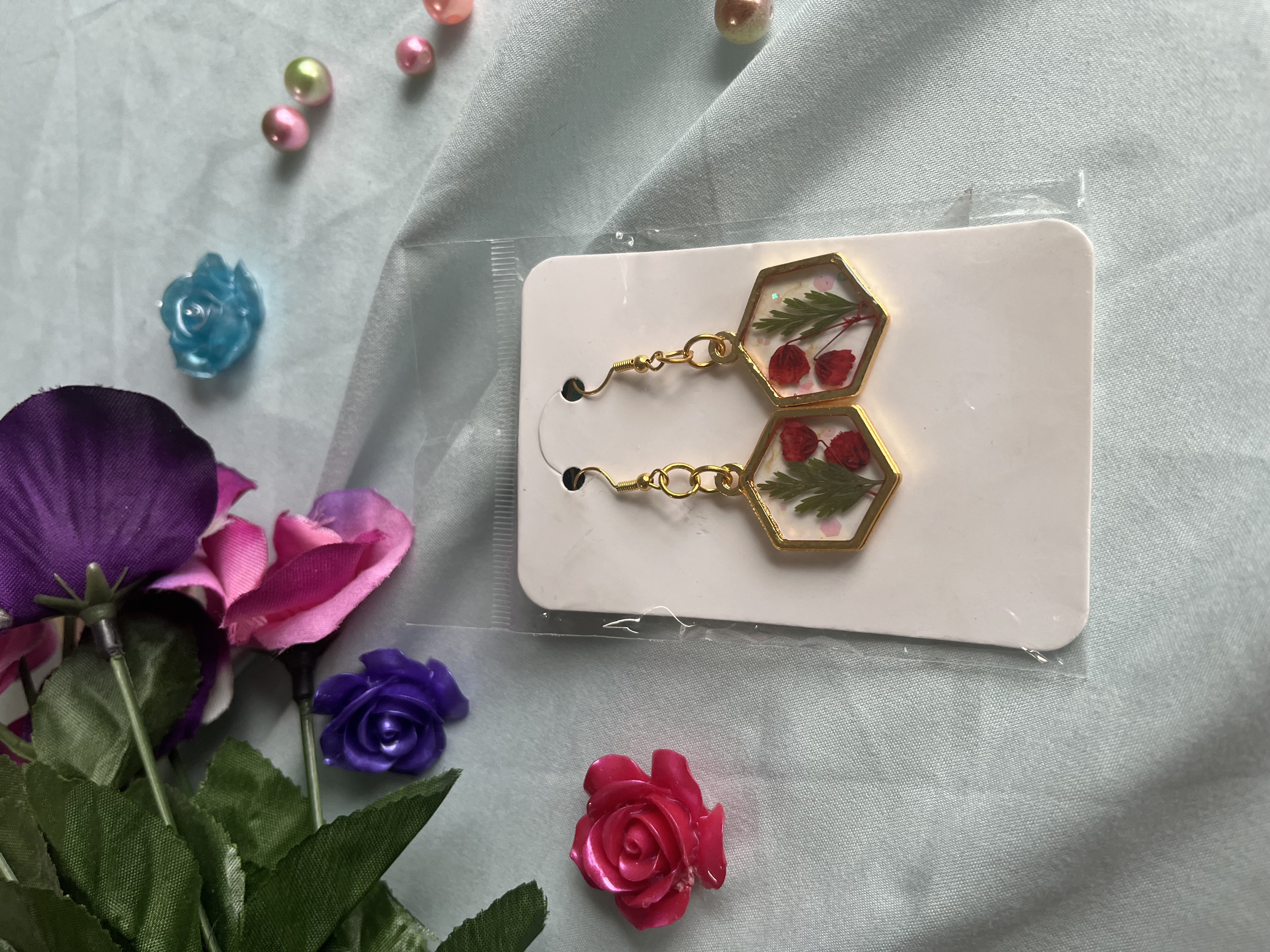 Earrings with Real Flowers